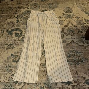 Striped Linen Wide-Leg Pants